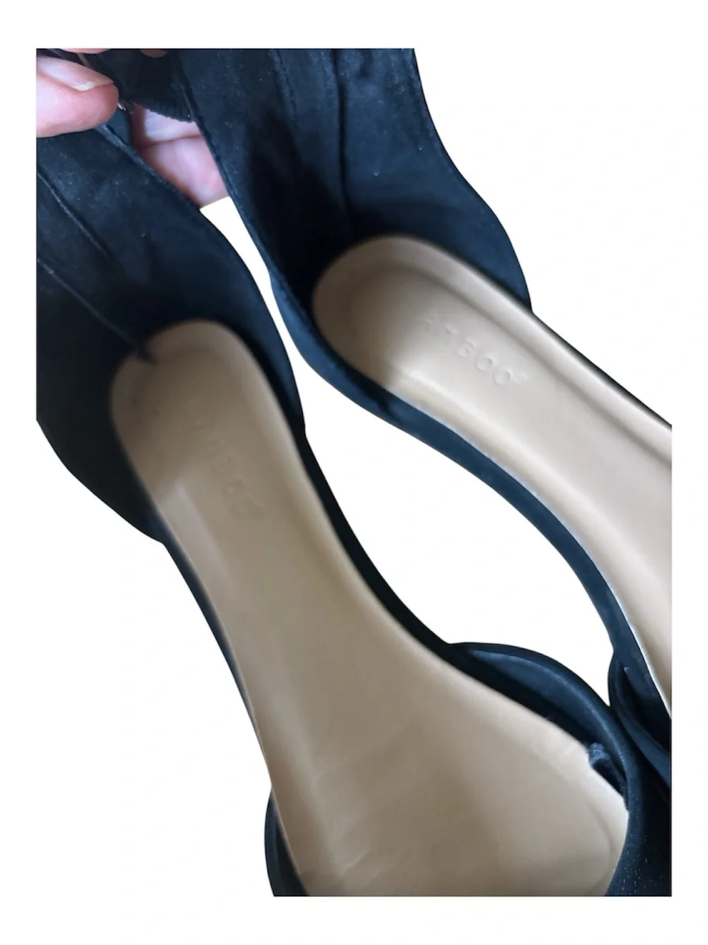 Bamboo Black Velvet Pointed Toe Ankle Strap Flats with Gold Accent Size 8